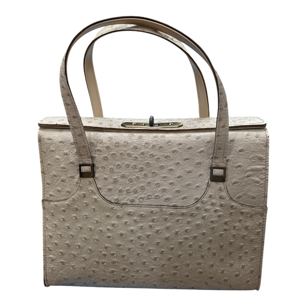 Cream Tote Bag with Textured Pattern and Structured Shape